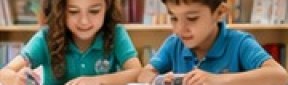 Élèves de primaire avec leurs cahiers